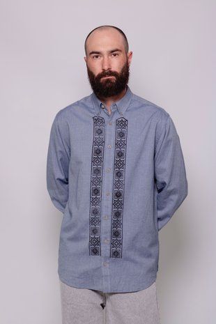 Сорочка сіра (відтінок джинс) L, чоловіча , L/XL, E.PRYSHCHEPA CLT-SHR-032 фото