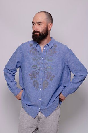 Сорочка блакитна з кольоровими квітами L, чоловіча, L/XL, E.PRYSHCHEPA CLT-SHR-038 фото