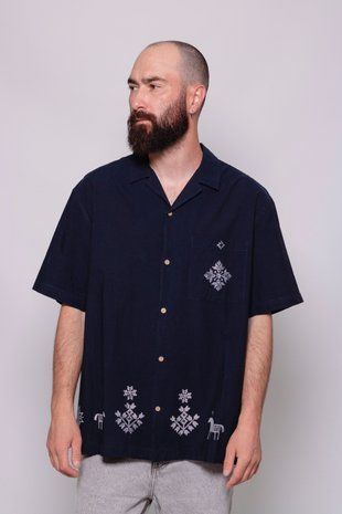 Сорочка з коротким рукавом темно-синя XL, чоловіча , L/XL, E.PRYSHCHEPA CLT-SHR-039 фото