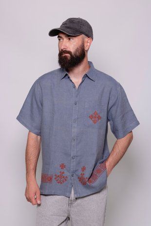 Сорочка з коротким рукавом сіро-блакитна M-L, чоловіча, L/XL, E.PRYSHCHEPA CLT-SHR-040 фото