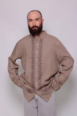 Сорочка какао XL-XXL, чоловіча, Бежевий, L/XL, E.PRYSHCHEPA CLT-SHR-031 фото